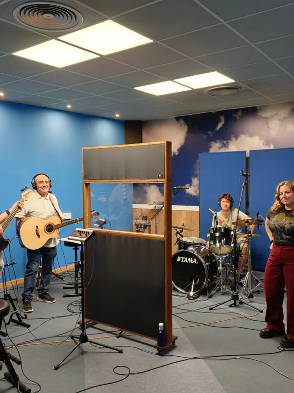 Band recording live in Room B