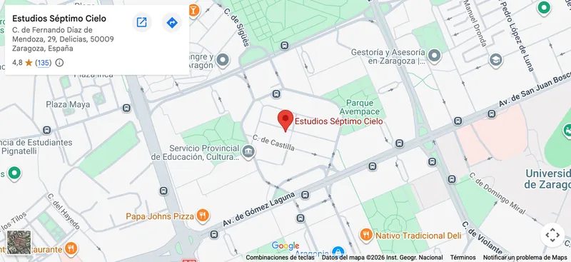 Location map of Estudios Séptimo Cielo in Zaragoza
