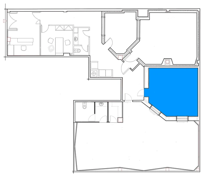 Floor plan: location of Room A within the studio